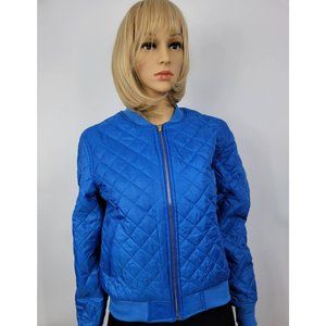 April Girl Womens Quilted Jacket Blue Full Zip Pockets Mandarin Collar M New